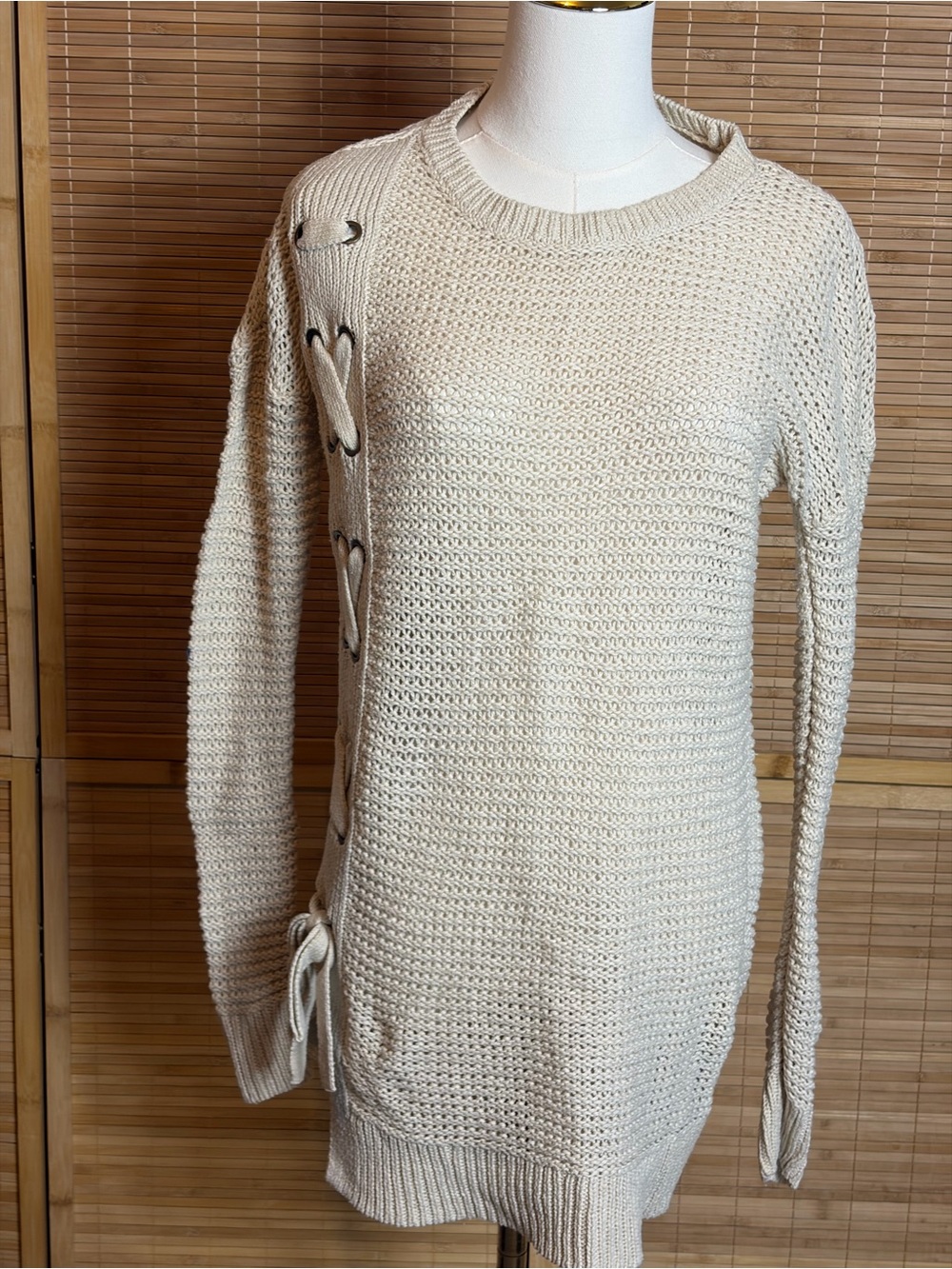 Maurices Cream Lace-Up Side Tunic Sweater